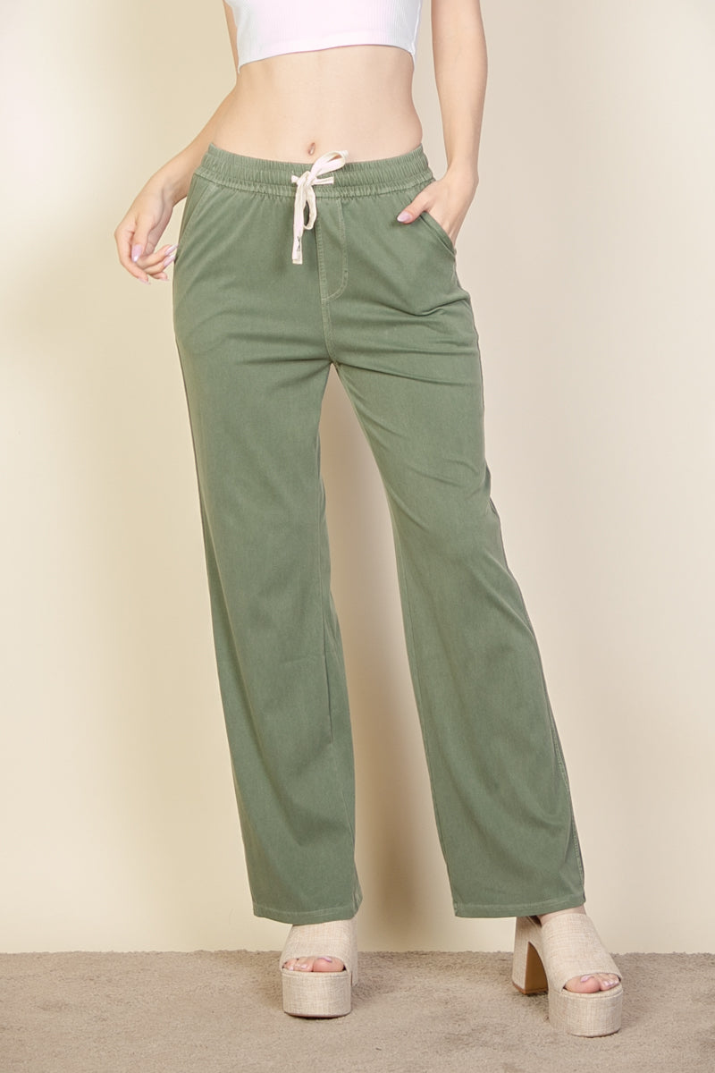 Knit Twill Drawstring Side Pocket Pants - Capella Apparel