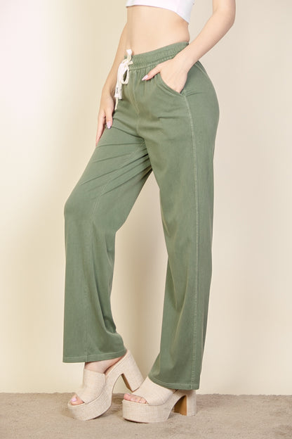 Knit Twill Drawstring Side Pocket Pants - Capella Apparel