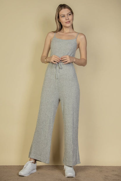 Sweater-Knit Fuzzy Frenchy Tie Front Cami Jumpsuit - Capella Apparel