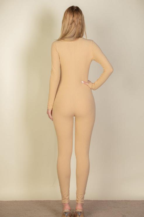 Ribbed Scoop Neck Long Sleeve Jumpsuit - Capella Apparel