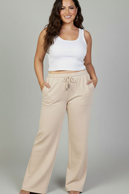 Plus Size Drawstring Waist Slant Pocket Sweatpants