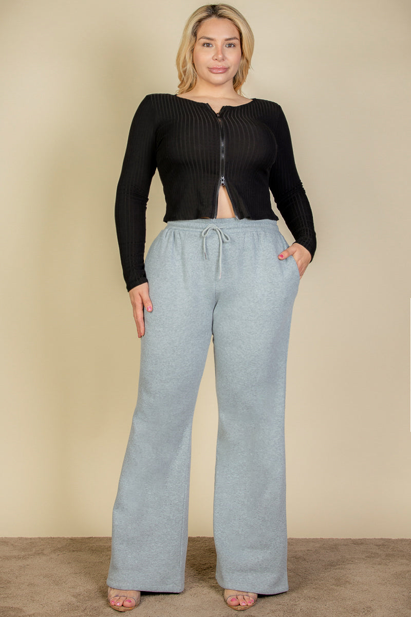 Plus Size Drawstring Waist Slant Pocket Sweatpants - Capella Apparel