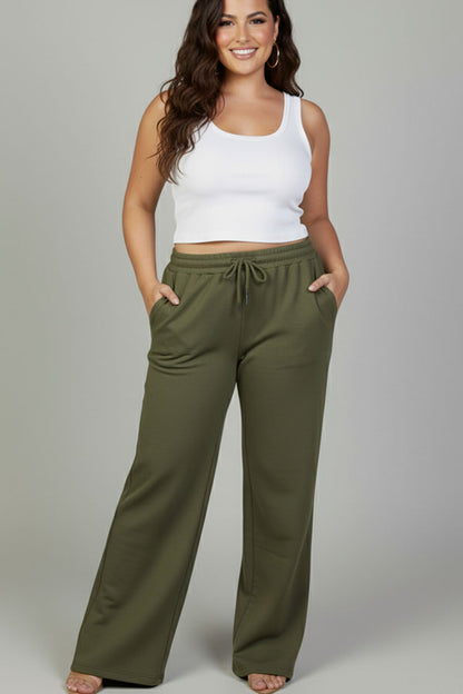 Plus Size Drawstring Waist Slant Pocket Sweatpants