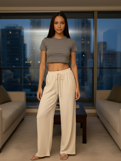 Drawstring waist wide leg minimalist pants
