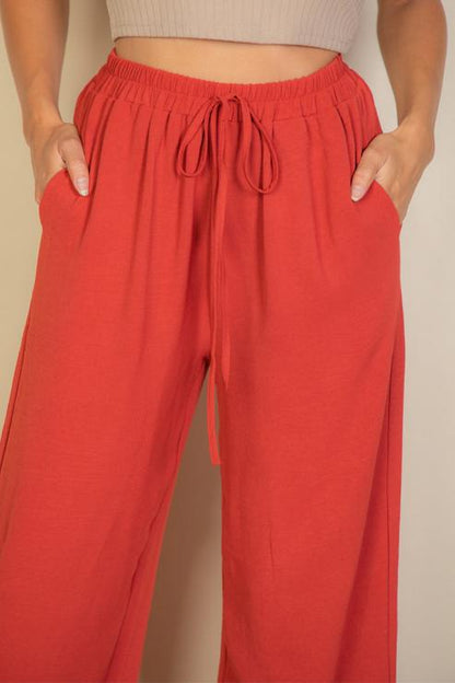 Drawstring waist wide leg minimalist pants