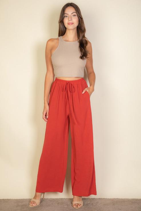 Drawstring waist wide leg minimalist pants