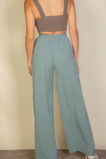 Drawstring waist wide leg minimalist pants