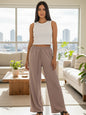 Drawstring waist wide leg minimalist pants