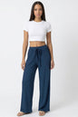 Drawstring waist wide leg minimalist pants