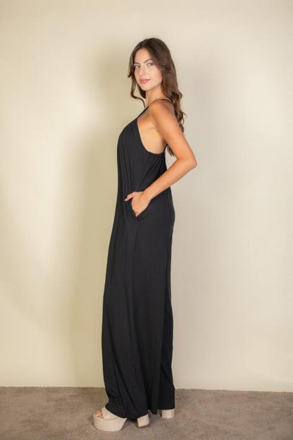 Spaghetti strap solid wide jumpsuit