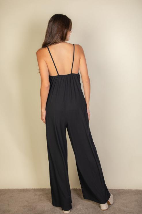 Spaghetti strap solid wide jumpsuit (CAPELLA)