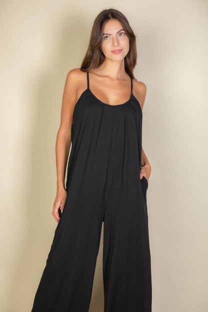 Spaghetti strap solid wide jumpsuit (CAPELLA)