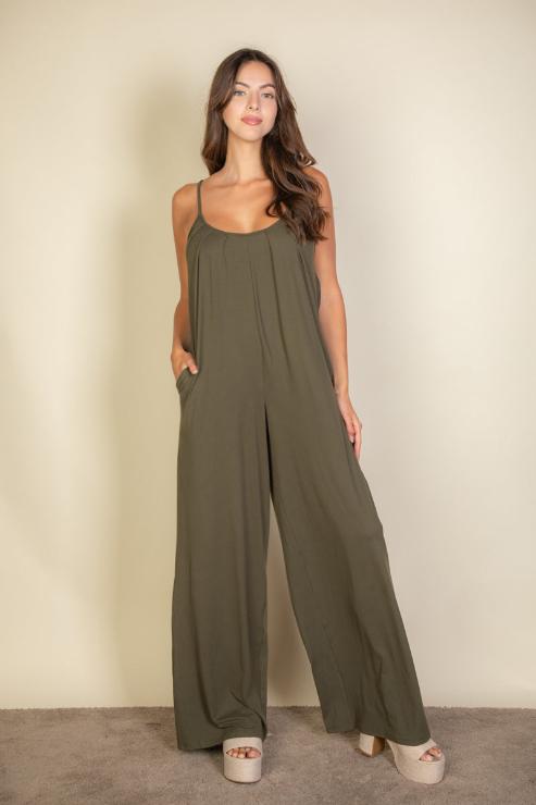 Spaghetti strap solid wide jumpsuit (CAPELLA)