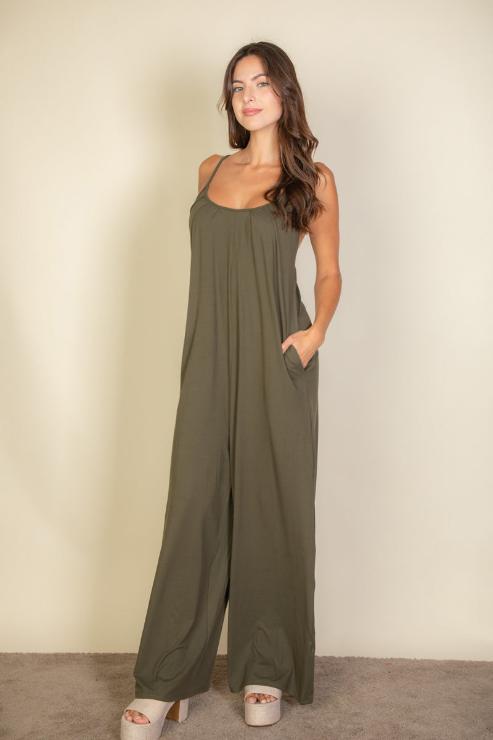 Spaghetti strap solid wide jumpsuit (CAPELLA)