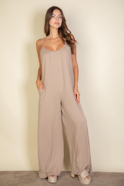 Spaghetti strap solid wide jumpsuit – Wholesale Capella Apparel