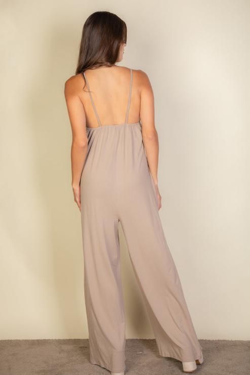 Spaghetti strap solid wide jumpsuit (CAPELLA)