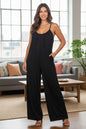 Plus Spaghetti strap solid wide jumpsuit