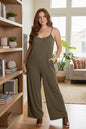 Plus Spaghetti strap solid wide jumpsuit