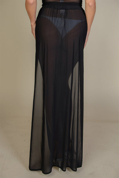 High Split Mesh Sheer Maxi Skirt