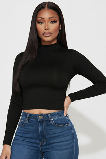 Mock Neck Solid Long Sleeve Top
