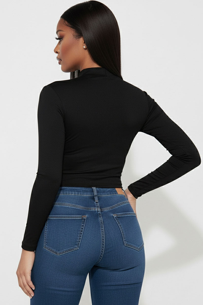 Mock Neck Solid Long Sleeve Top