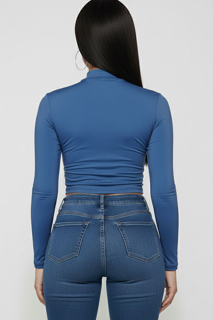 Mock Neck Solid Long Sleeve Top