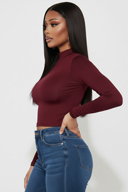 Mock Neck Solid Long Sleeve Top