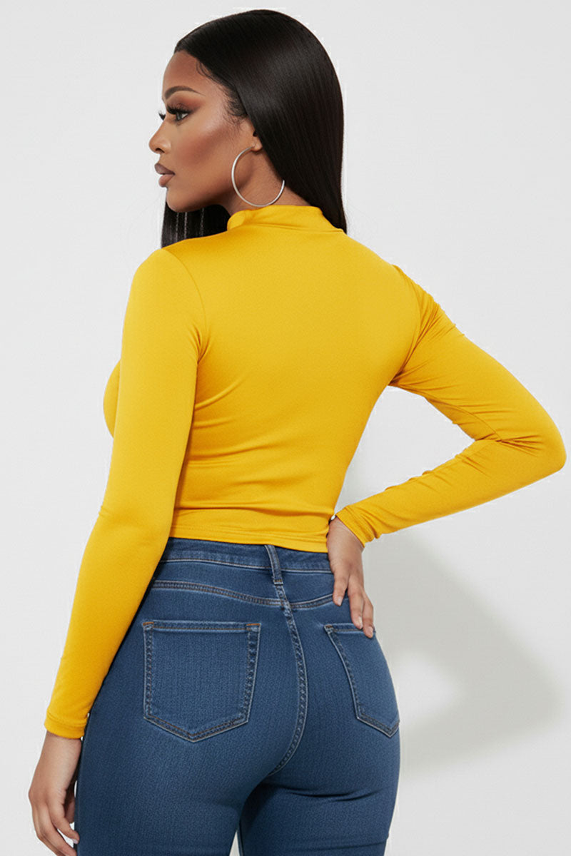 Mock Neck Solid Long Sleeve Top