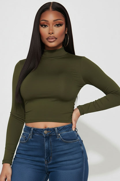 Mock Neck Solid Long Sleeve Top