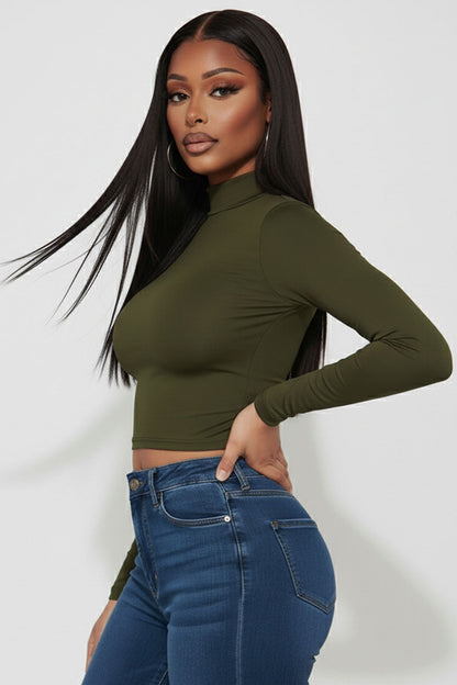 Mock Neck Solid Long Sleeve Top