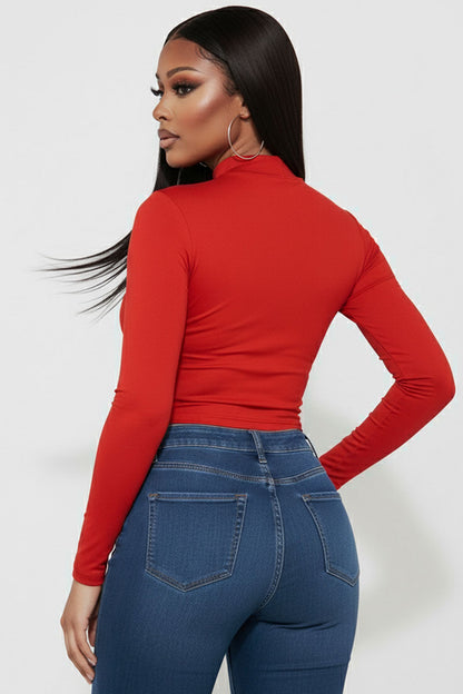 Mock Neck Solid Long Sleeve Top