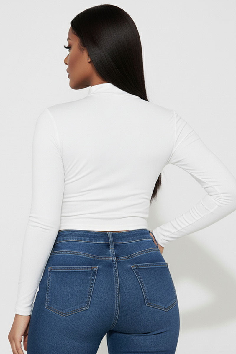 Mock Neck Solid Long Sleeve Top