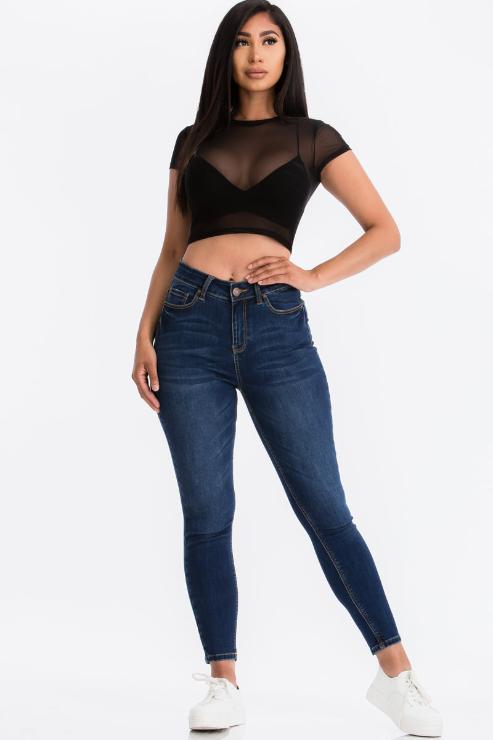 Sexy Mesh Sheer Short Sleeve Crop Top - Wholesale Capella Apparel