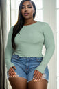 Plus Size Long Sleeve Lettuce Edge Crop Top - Capella Apparel Wholesale