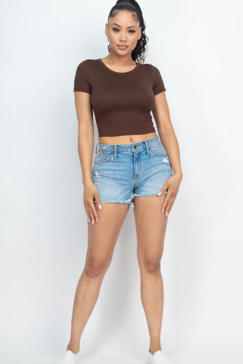 Short Sleeve Roundneck Crop Top - Wholesale Capella Apparel