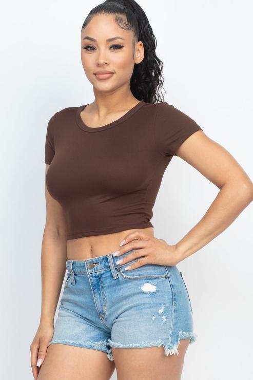 Short Sleeve Roundneck Crop Top - Wholesale Capella Apparel