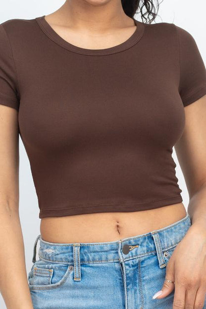 Short Sleeve Roundneck Crop Top - Wholesale Capella Apparel