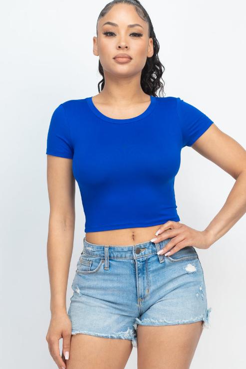 Short Sleeve Roundneck Crop Top - Wholesale Capella Apparel