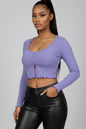Ribbed Button Front Split Long Sleeve Top