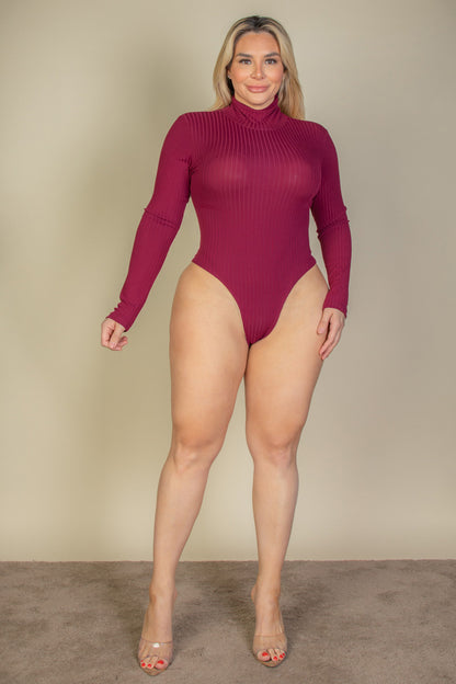 Plus Ribbed Turtle Neck Long Sleeve Bodysuit - Capella Apparel