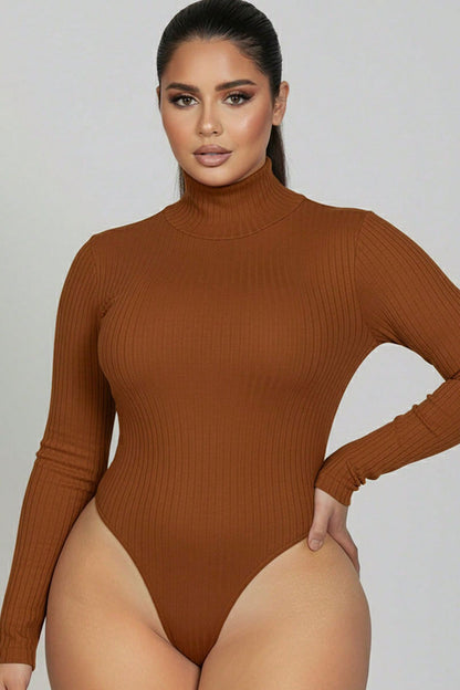 Plus Ribbed Turtle Neck Long Sleeve Bodysuit