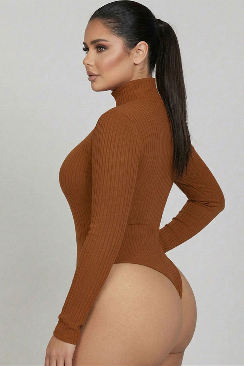 Plus Ribbed Turtle Neck Long Sleeve Bodysuit