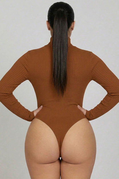 Plus Ribbed Turtle Neck Long Sleeve Bodysuit