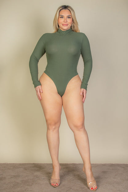 Plus Ribbed Turtle Neck Long Sleeve Bodysuit - Capella Apparel