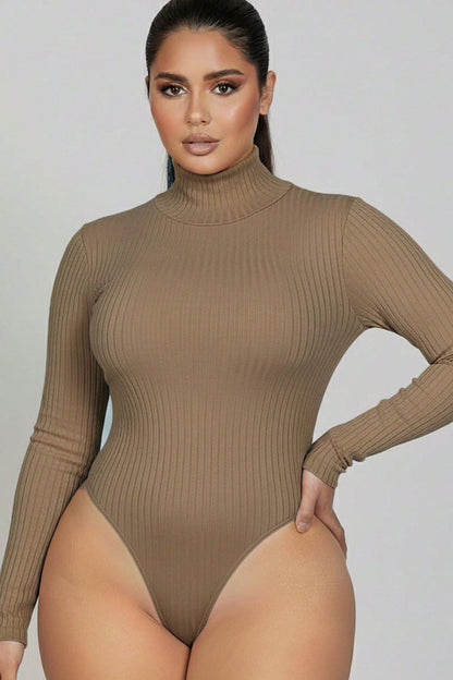 Plus Ribbed Turtle Neck Long Sleeve Bodysuit