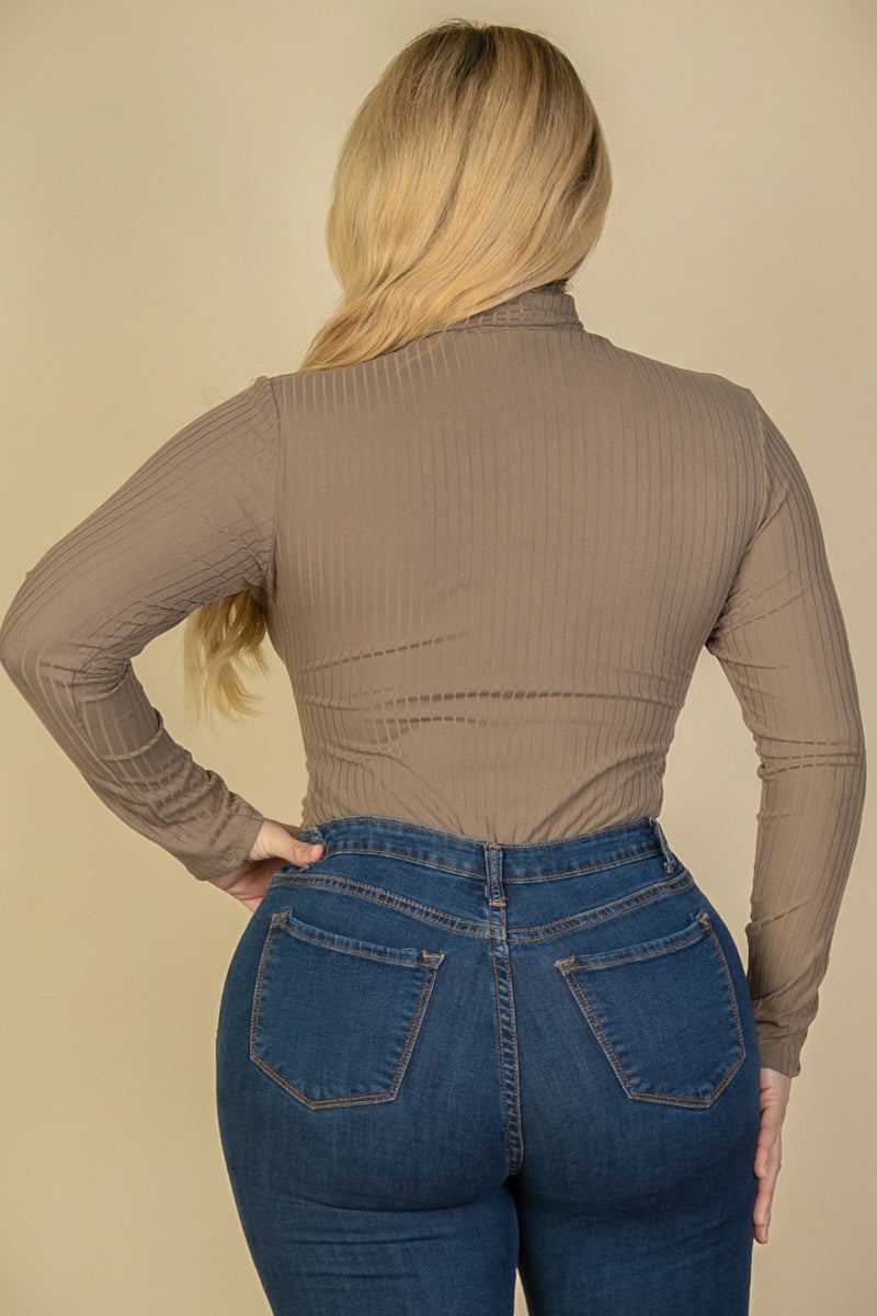 Plus Ribbed Turtle Neck Long Sleeve Bodysuit - Capella Apparel