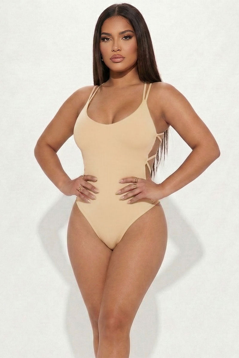 Sexy Solid Color Crisscross Back V-neck Bodysuit