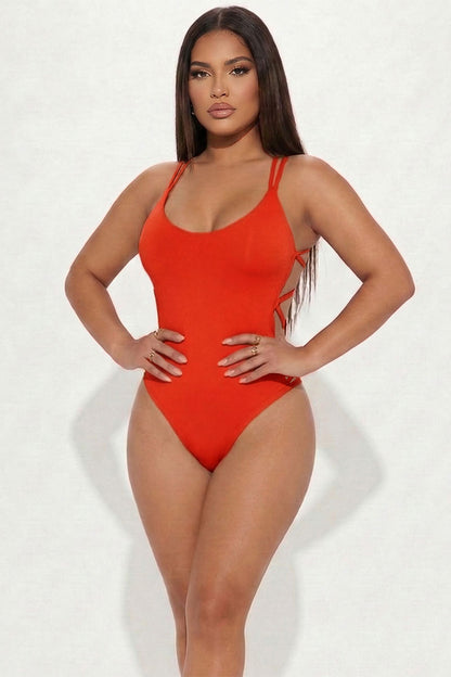 Sexy Solid Color Crisscross Back V-neck Bodysuit