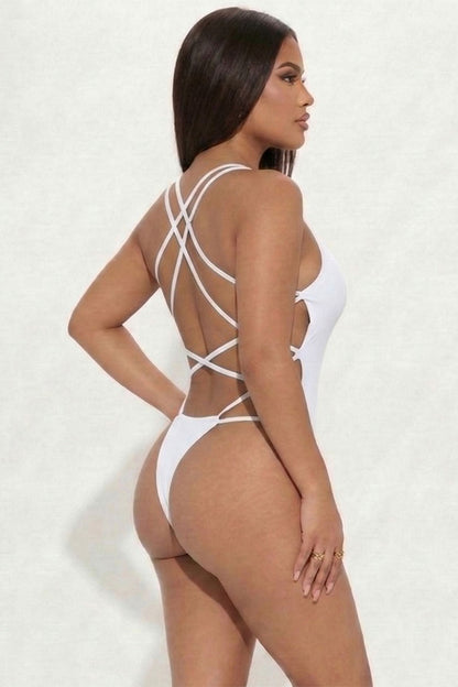 Sexy Solid Color Crisscross Back V-neck Bodysuit