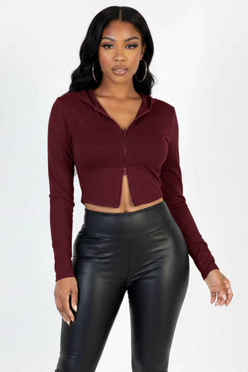 French Terry Crop Zip Up Hoodie